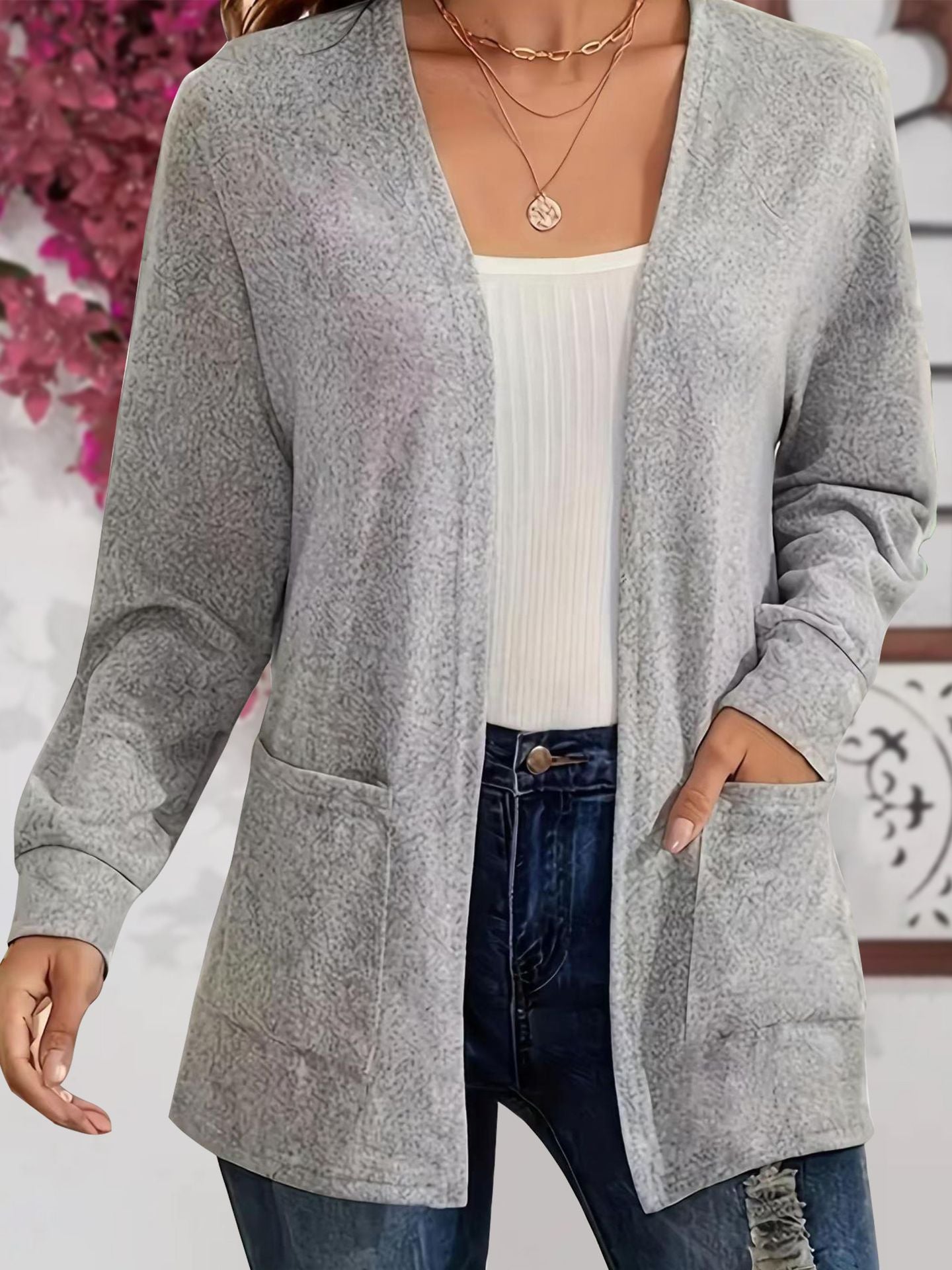 Elegant Pocket Long Sleeve Knit Cardigan