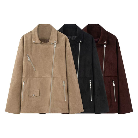 Women's Fashion Elegant Suede Lapel Jacket