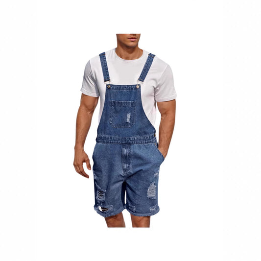 Ripped Leisure Men's Denim Suspender Shorts - Trendy & Stylish
