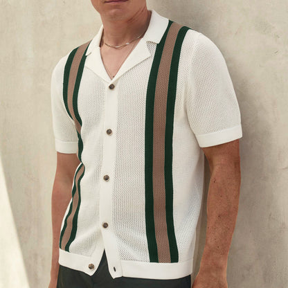 Cuban Collar Knitted Cardigan for Men