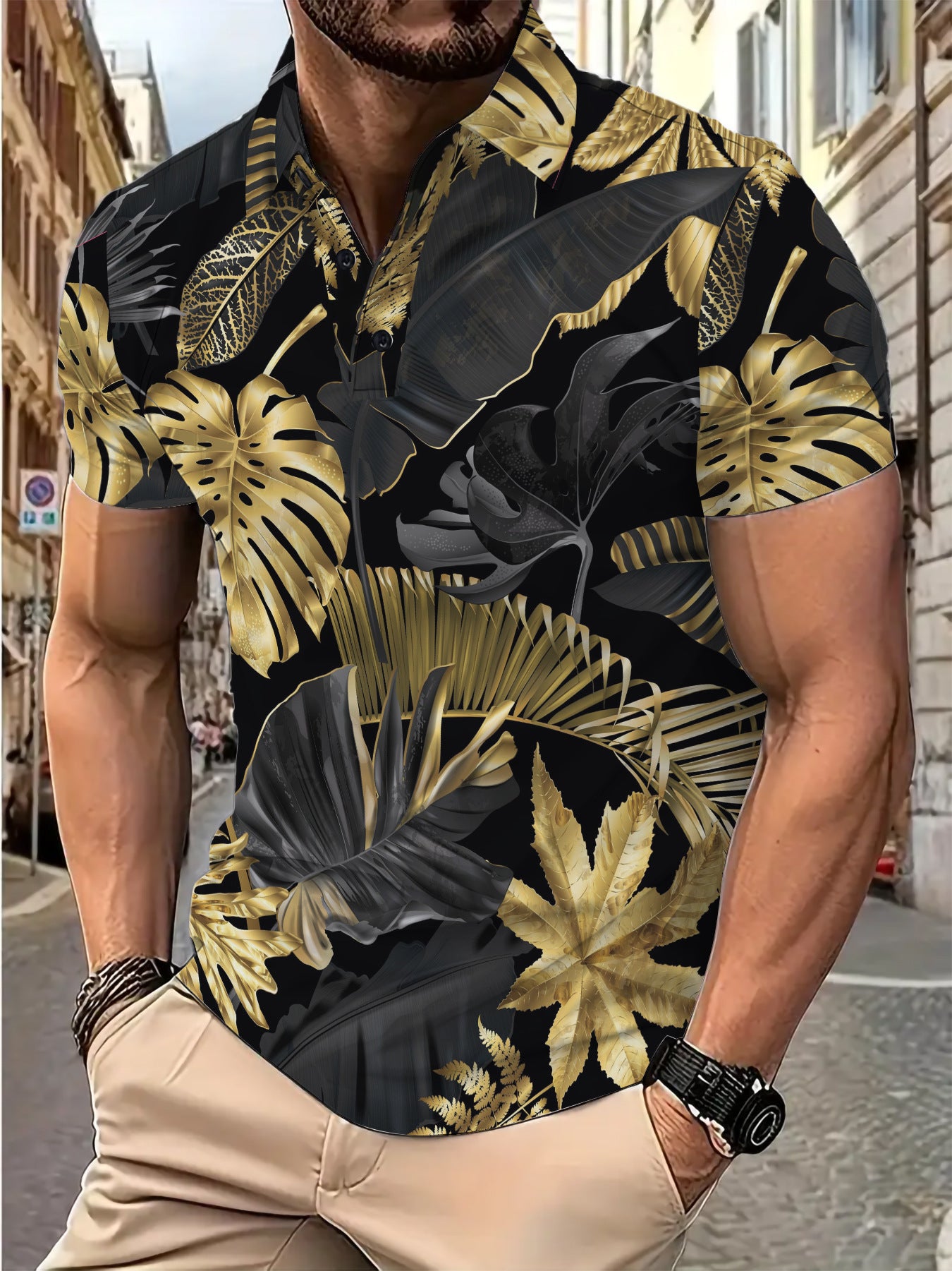 Tropical Plant Pattern Short Sleeve Shirt for Men - Fashion Printed