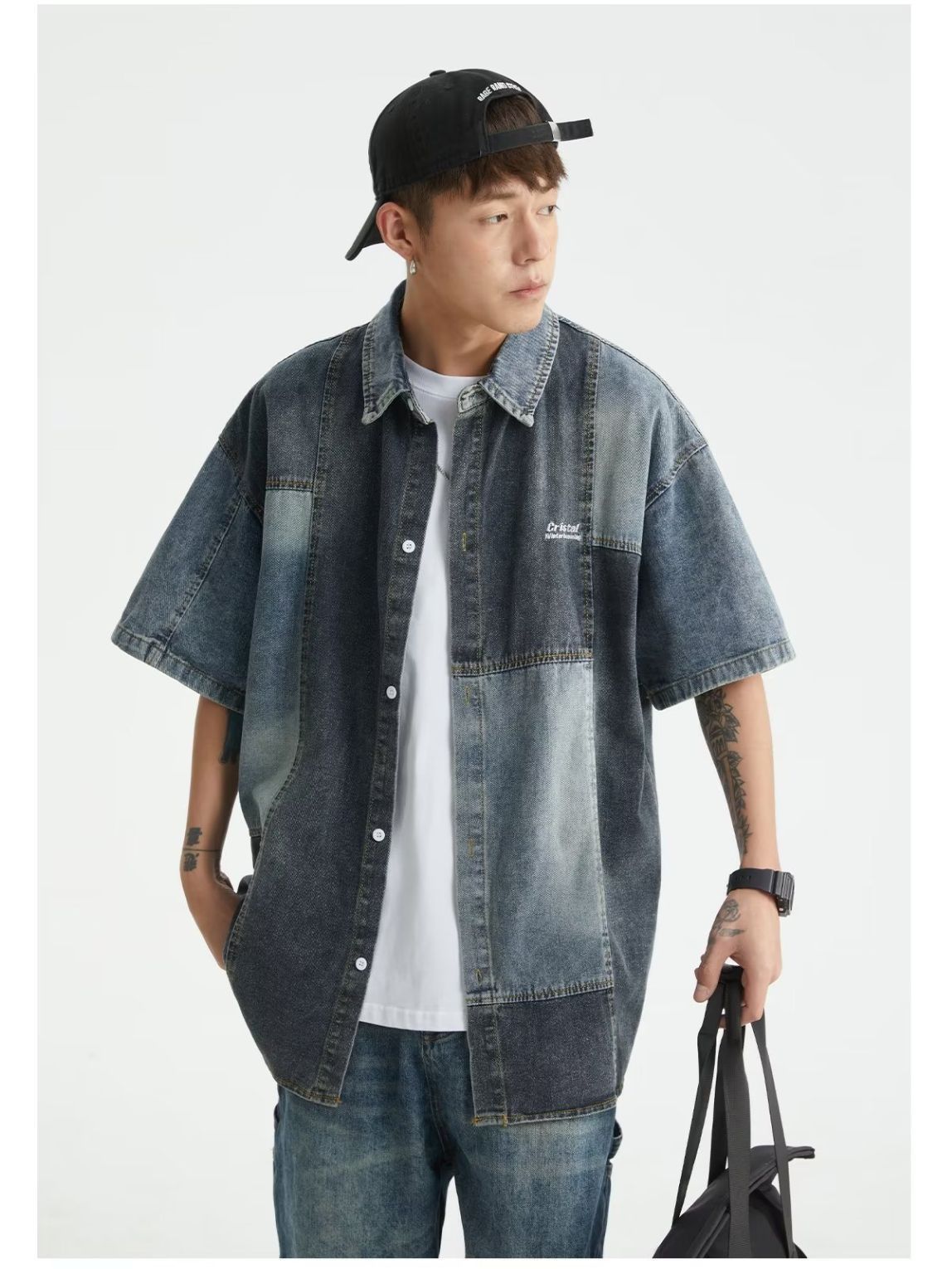 Retro Washed Stitching Denim Shirt - Japanese Style