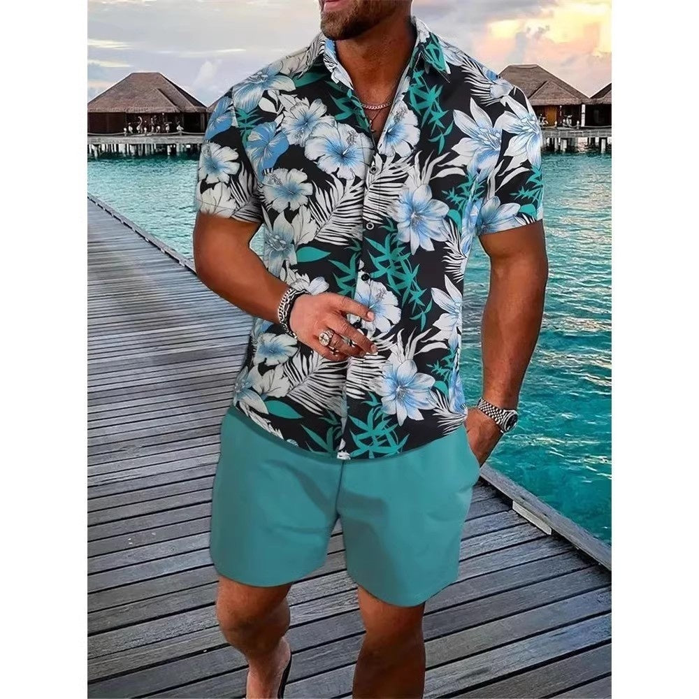 Beach Style Short Sleeve Shirt Men's Suit - Casual Summer Wear