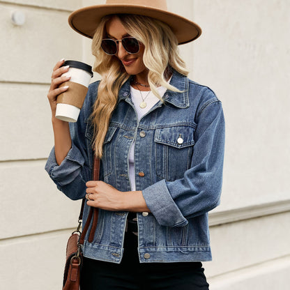 European And American Foreign Trade Wish Cross-border Women's Clothing Amazon New Slim Washed Short Denim Jacket Coat Top Trend