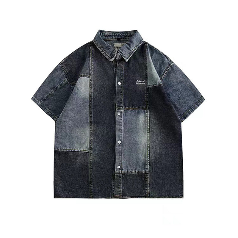 Retro Washed Stitching Denim Shirt - Japanese Style