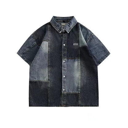 Retro Washed Stitching Denim Shirt - Japanese Style