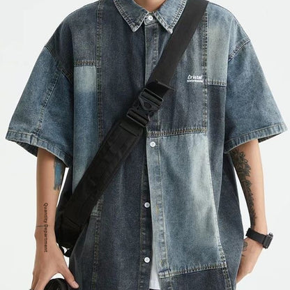 Retro Washed Stitching Denim Shirt - Japanese Style