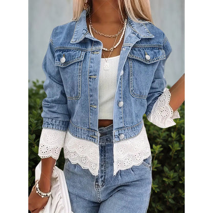 Lace Stitching Fashion Denim Jacket