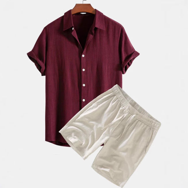 Solid Color Casual Short-sleeved Shirt Shorts Suit for Men