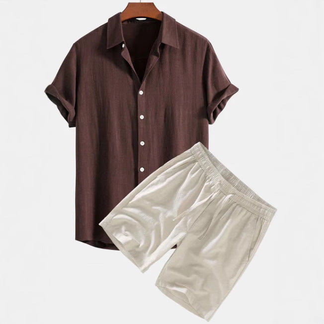 Solid Color Casual Short-sleeved Shirt Shorts Suit for Men