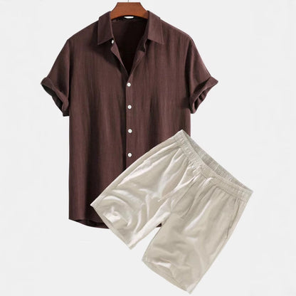 Solid Color Casual Short-sleeved Shirt Shorts Suit for Men