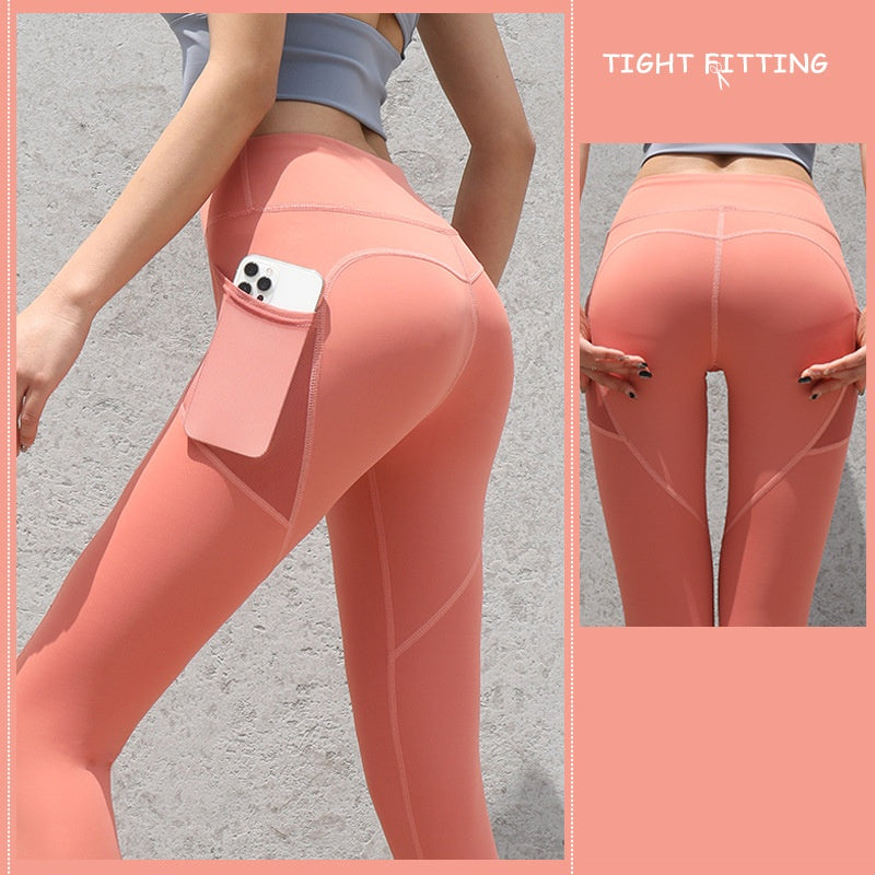 Women's Seamless Leggings With Pockets - High-Waist Push Up Gym Sport Leggings