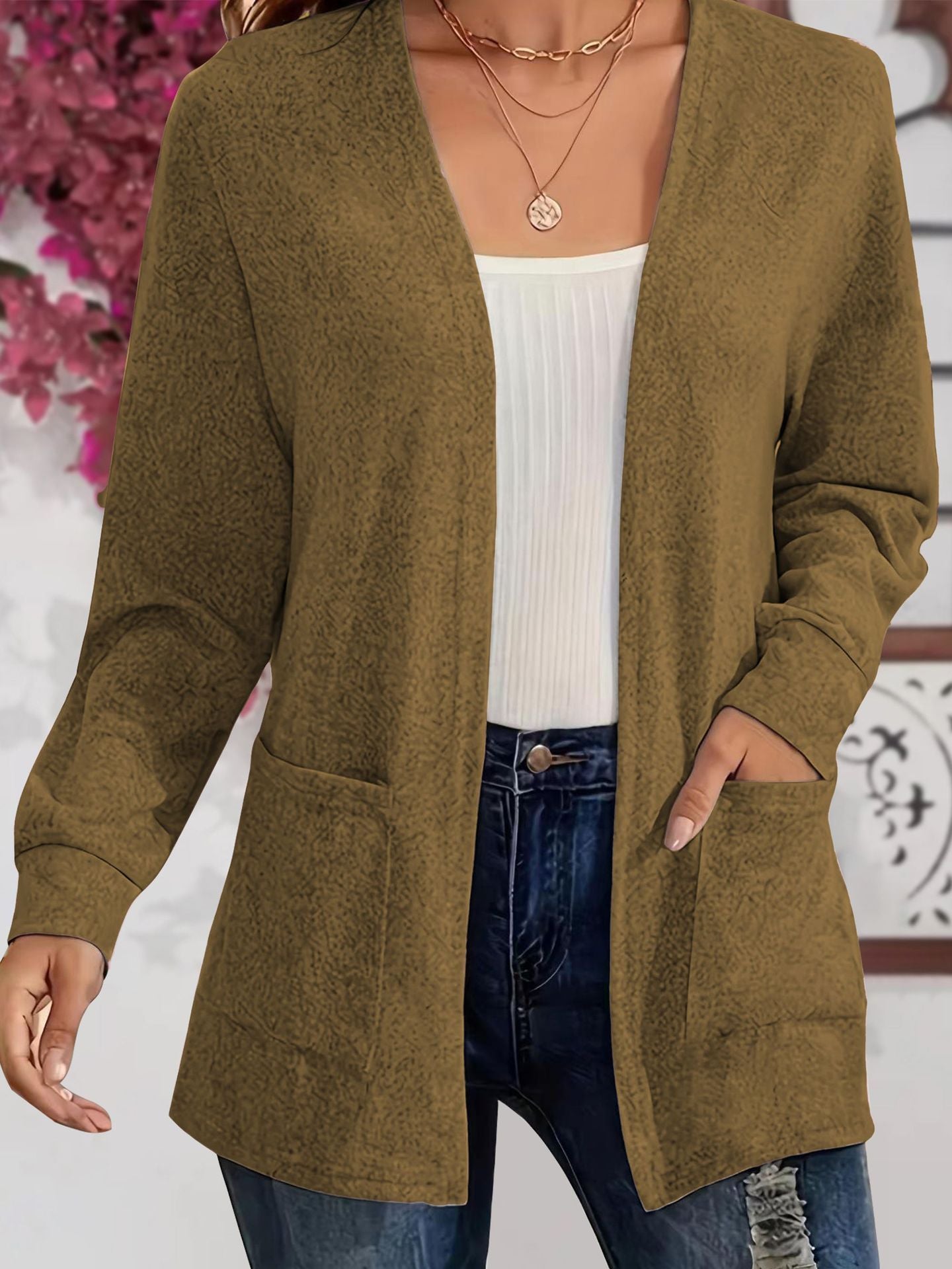 Elegant Pocket Long Sleeve Knit Cardigan