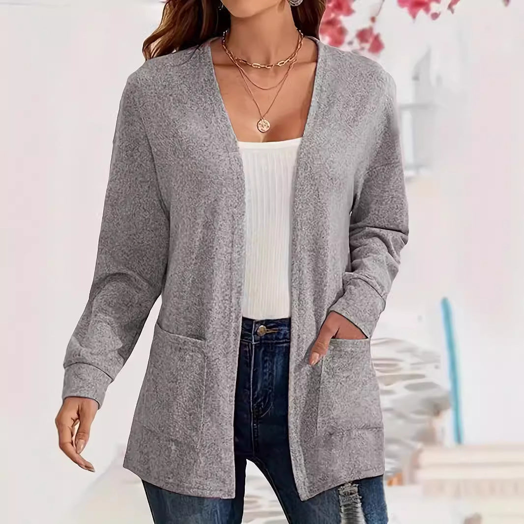 Women's Casual Solid Color Pocket Loose-fitting Thin Long Sleeve Coat