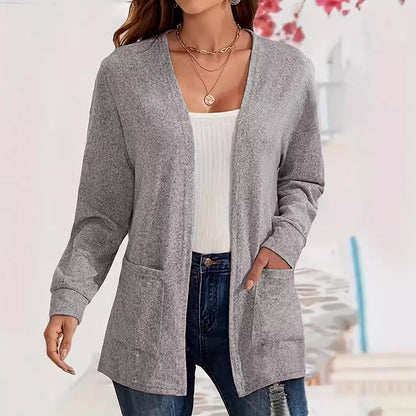 Women's Casual Solid Color Pocket Loose-fitting Thin Long Sleeve Coat