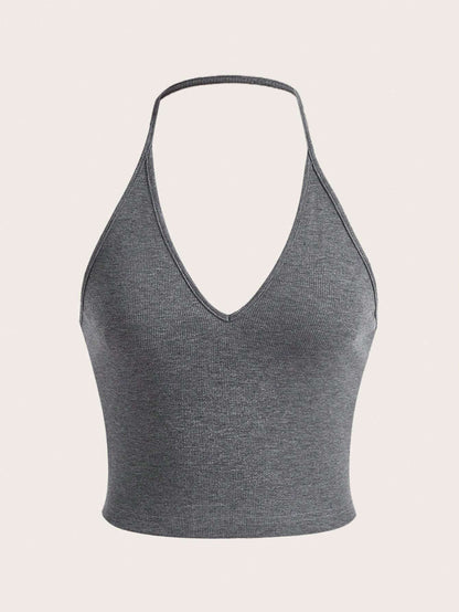 SHEIN EZwear Summer Solid Crop Halter Top - Stylish Women's Fashion