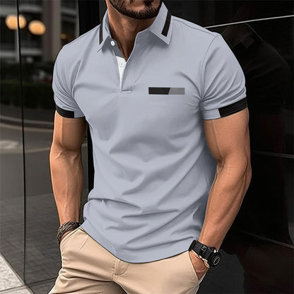 Men's Casual Polo Shirt - Faux Pocket & Lapel Button