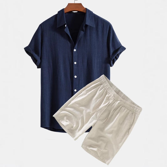 Solid Color Casual Short-sleeved Shirt Shorts Suit for Men