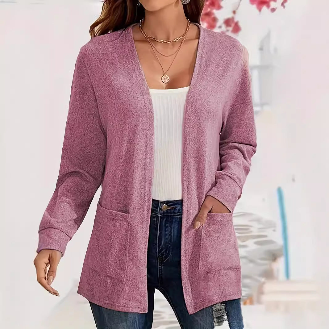 Women's Casual Solid Color Pocket Loose-fitting Thin Long Sleeve Coat