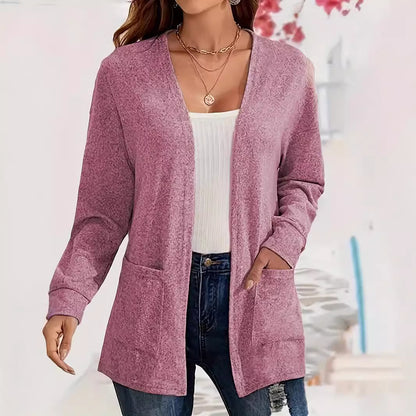 Women's Casual Solid Color Pocket Loose-fitting Thin Long Sleeve Coat