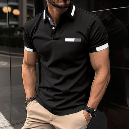 Men's Casual Polo Shirt - Faux Pocket & Lapel Button