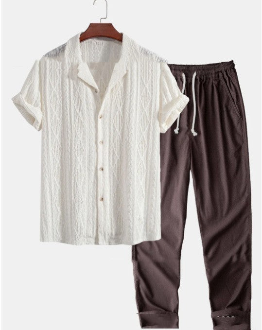 Loose Short Sleeve Shirt Trousers Suit for Men - Casual Wear