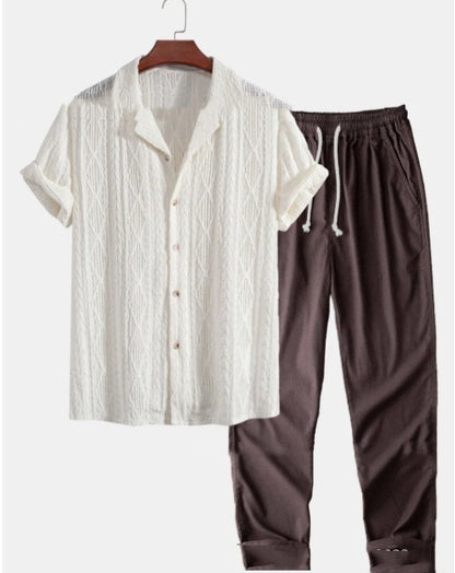 Loose Short Sleeve Shirt Trousers Suit for Men - Casual Wear
