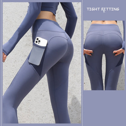 Women's Seamless Leggings With Pockets - High-Waist Push Up Gym Sport Leggings