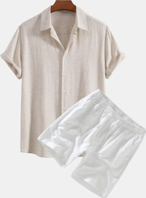 Solid Color Casual Short-sleeved Shirt Shorts Suit for Men