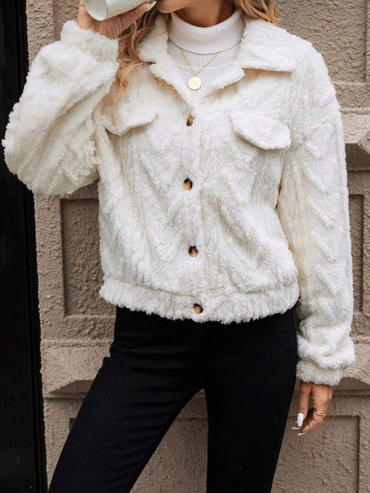 Double-sided Plush Casual Button Cardigan Top Coat For Women