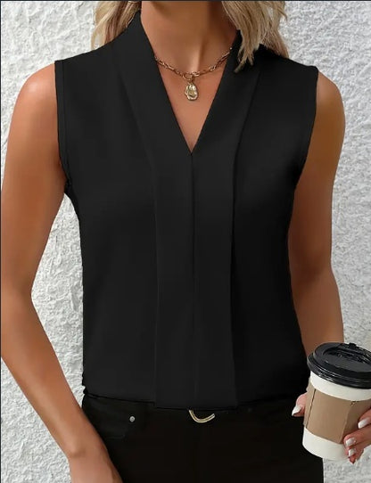 Elegant Sleeveless V-Neck Blouse for Women - Ideal for Spring & Summer