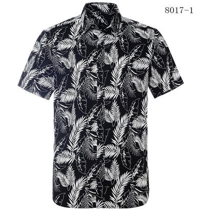 Black and white leaf patterned shirt on a white background