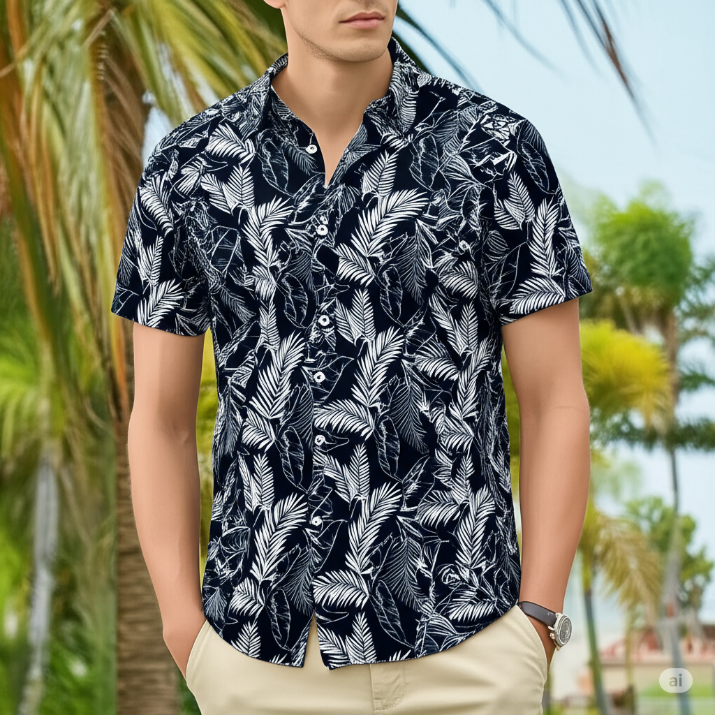 Printed short-sleeved shirt men's European beach