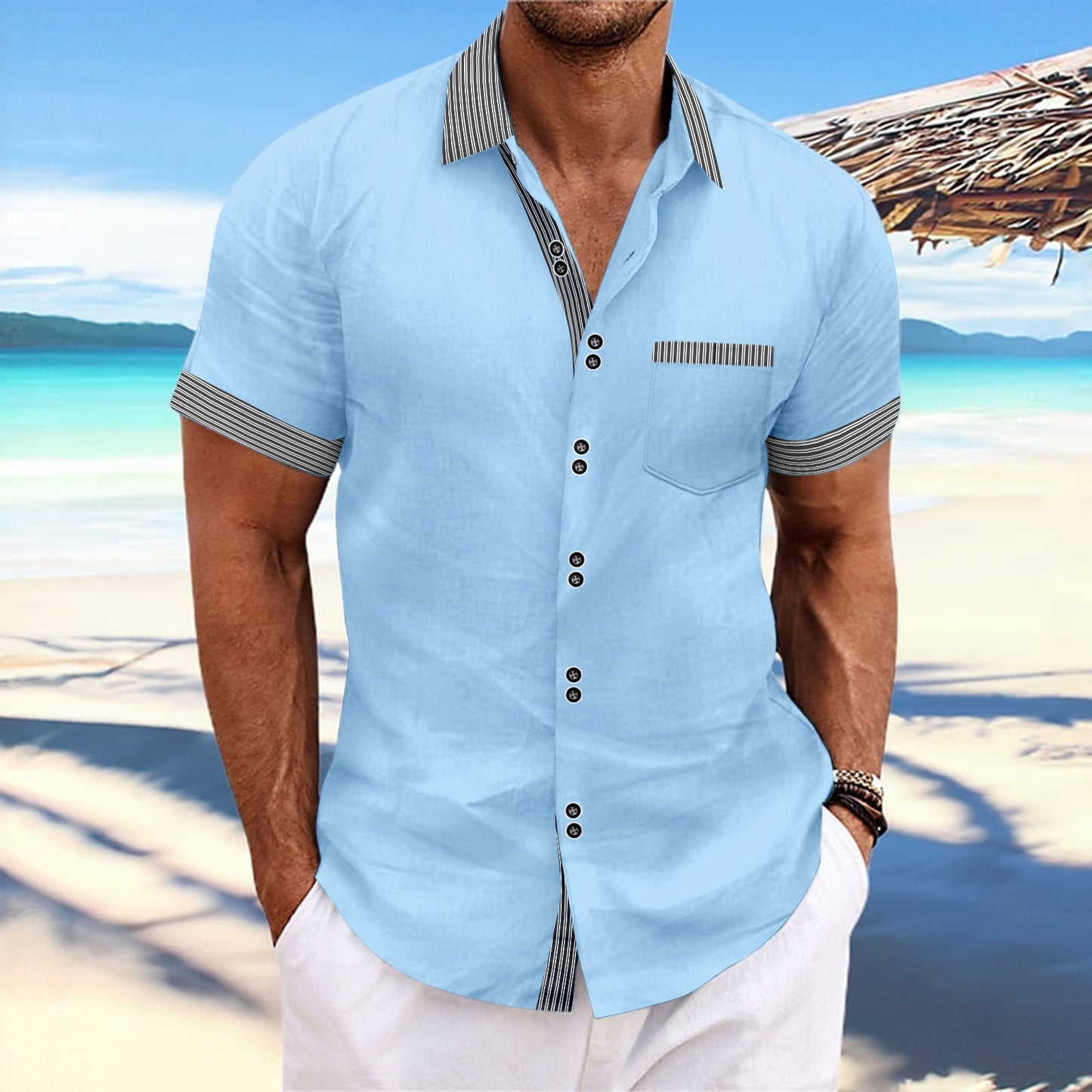 Striped Short Sleeve Casual Shirt - Summer Collection