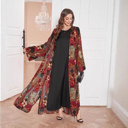Middle East Dress Shawl Arabic Drop-shoulder Sleeve Printed Robe