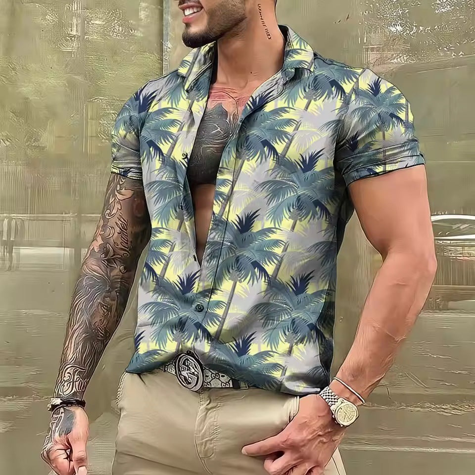 Beach Short Sleeve Top for Men - Stylish Print