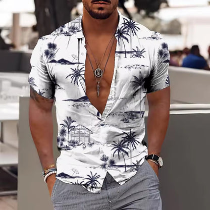 Beach Short Sleeve Top for Men - Stylish Print