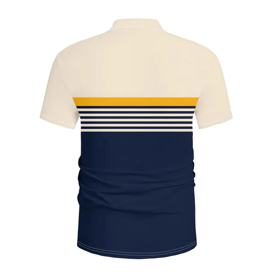 Men's Striped Color Block Golf Shirt - Sports Style