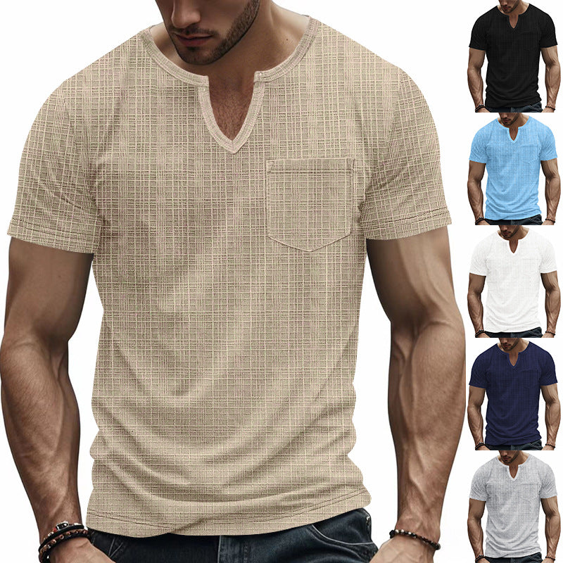 Breathable Men's Artificial Linen Bamboo V-neck Short Sleeve Shirt