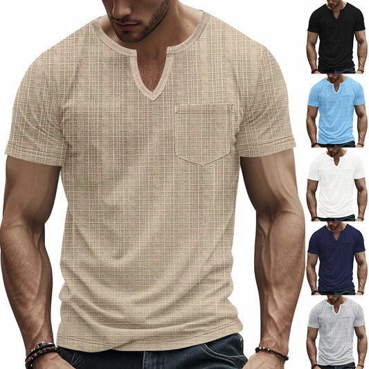 Breathable Men's Artificial Linen Bamboo V-neck Short Sleeve Shirt