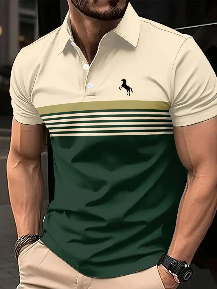Men's Striped Color Block Golf Shirt - Sports Style