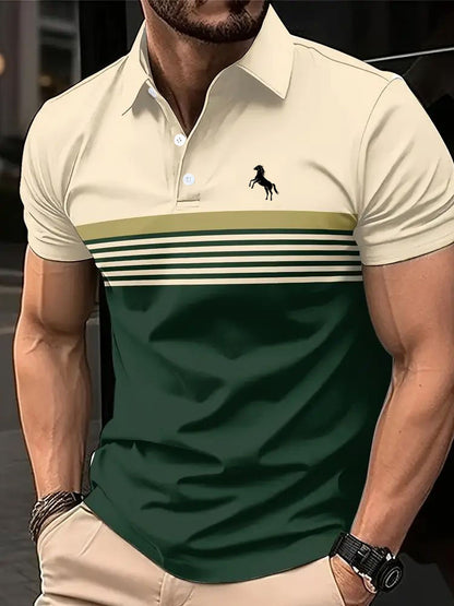 Men's Striped Color Block Golf Shirt - Sports Style