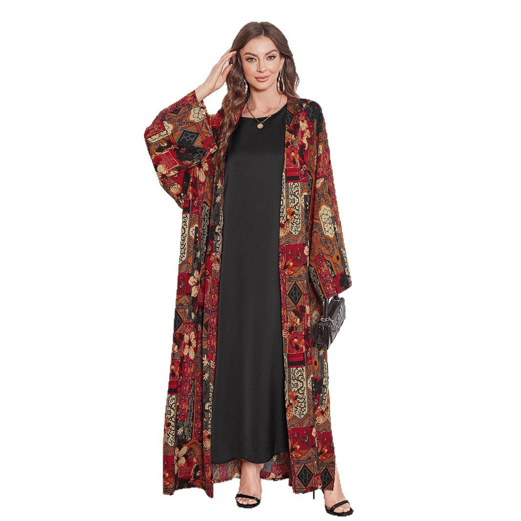 Middle East Dress Shawl Arabic Drop-shoulder Sleeve Printed Robe