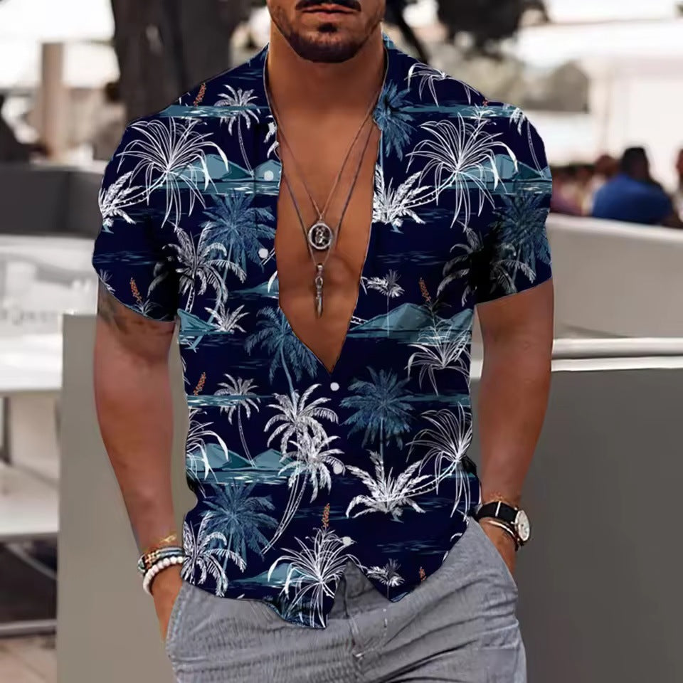 Beach Short Sleeve Top for Men - Stylish Print