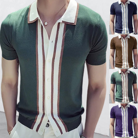 Men's Short-sleeved Lapel Matching Color POLO Sweater
