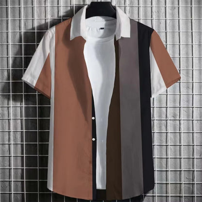 3D Printing Short Sleeve - Color Simple Striped Men's Shirt