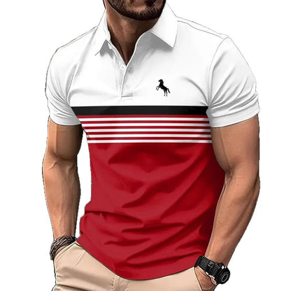 Men's Striped Color Block Golf Shirt - Sports Style