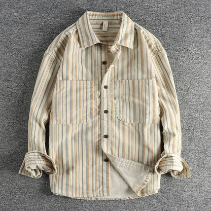 Men's Vintage Yarn-dyed Striped Overalls Casual Shirt