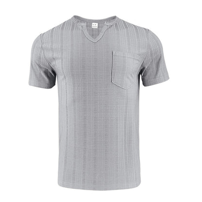 Breathable Men's Artificial Linen Bamboo V-neck Short Sleeve Shirt
