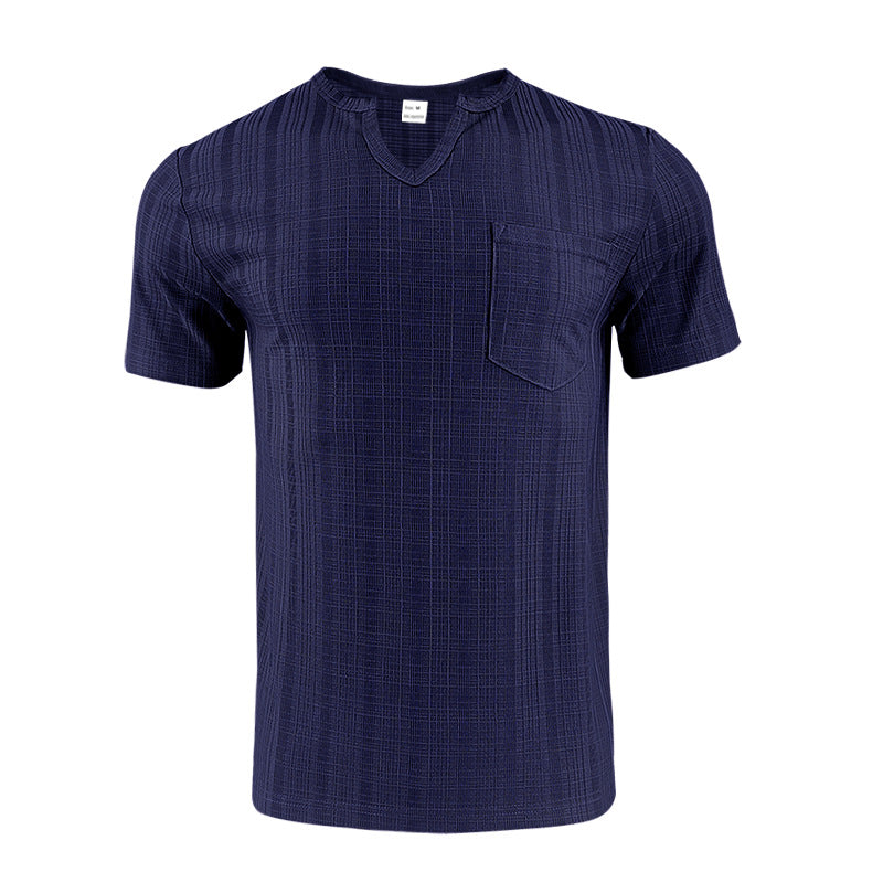Breathable Men's Artificial Linen Bamboo V-neck Short Sleeve Shirt